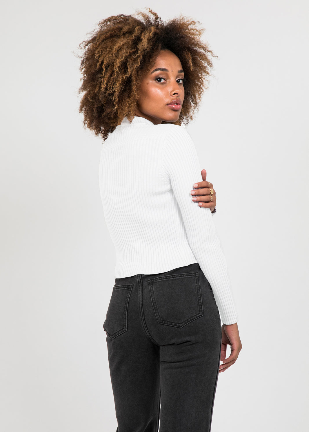 Crew neck ribbed jumper in white