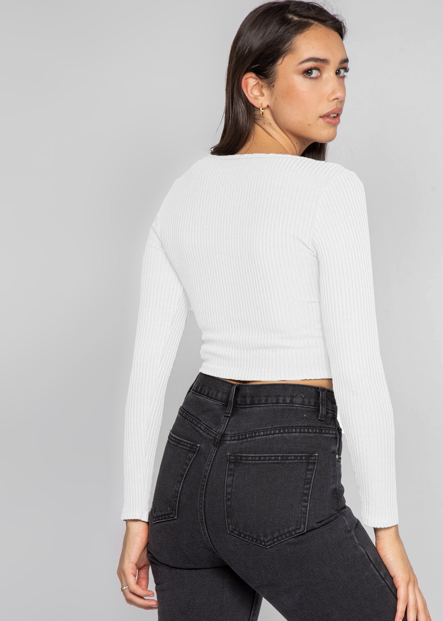 Rib knit ruched crop jumper in white