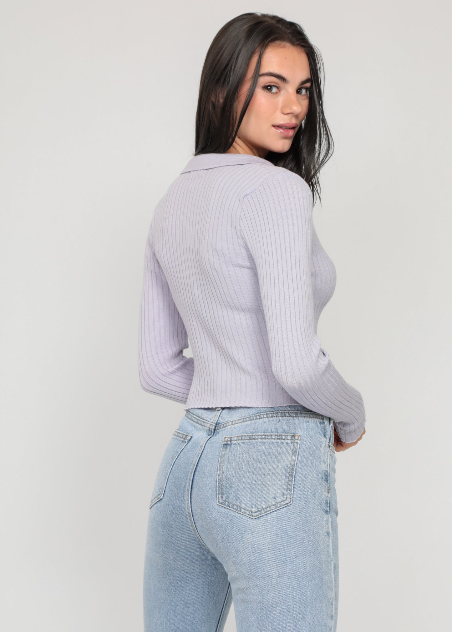 Ribbed jumper with revere collar in lilac