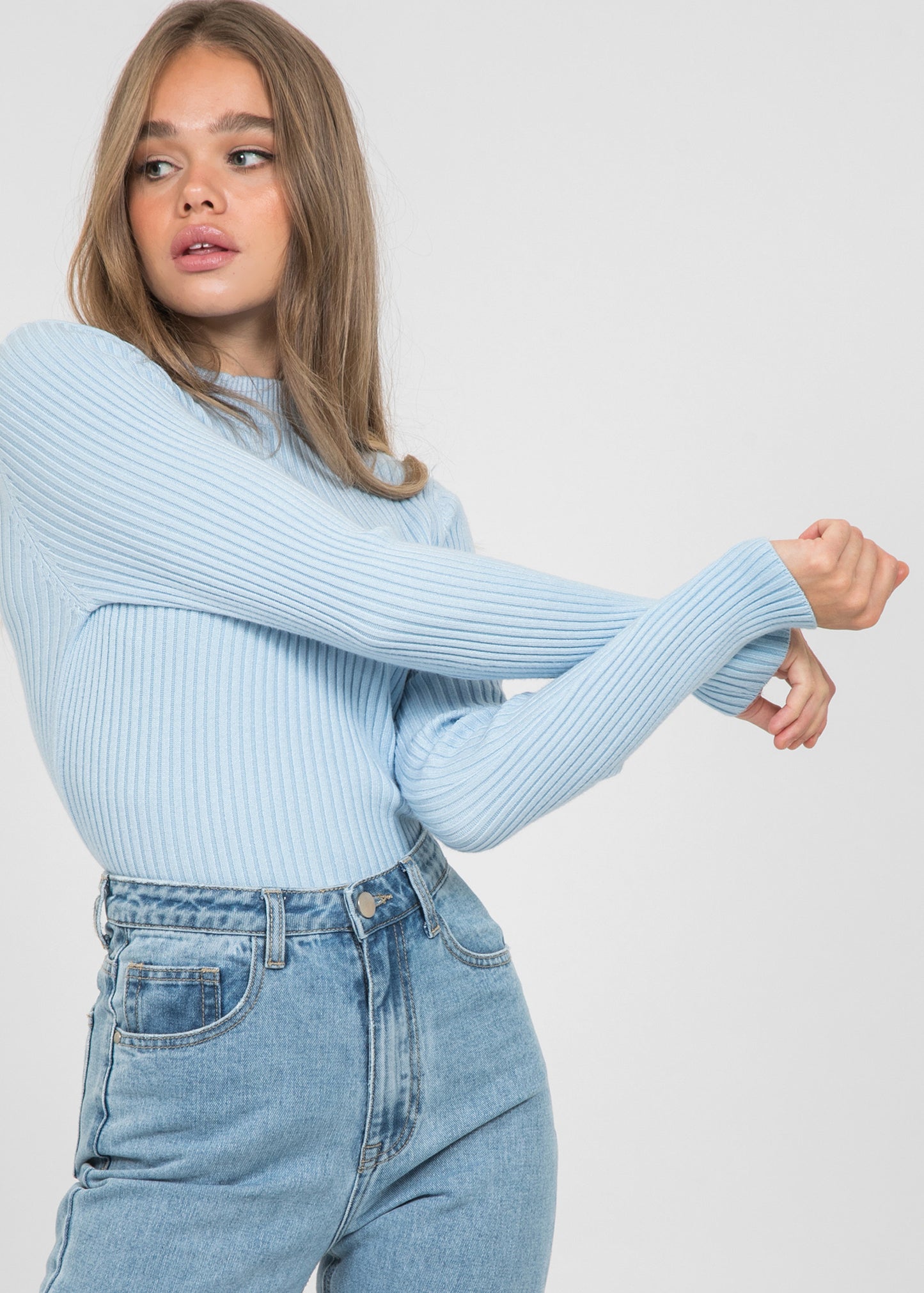 Crew neck ribbed jumper in blue