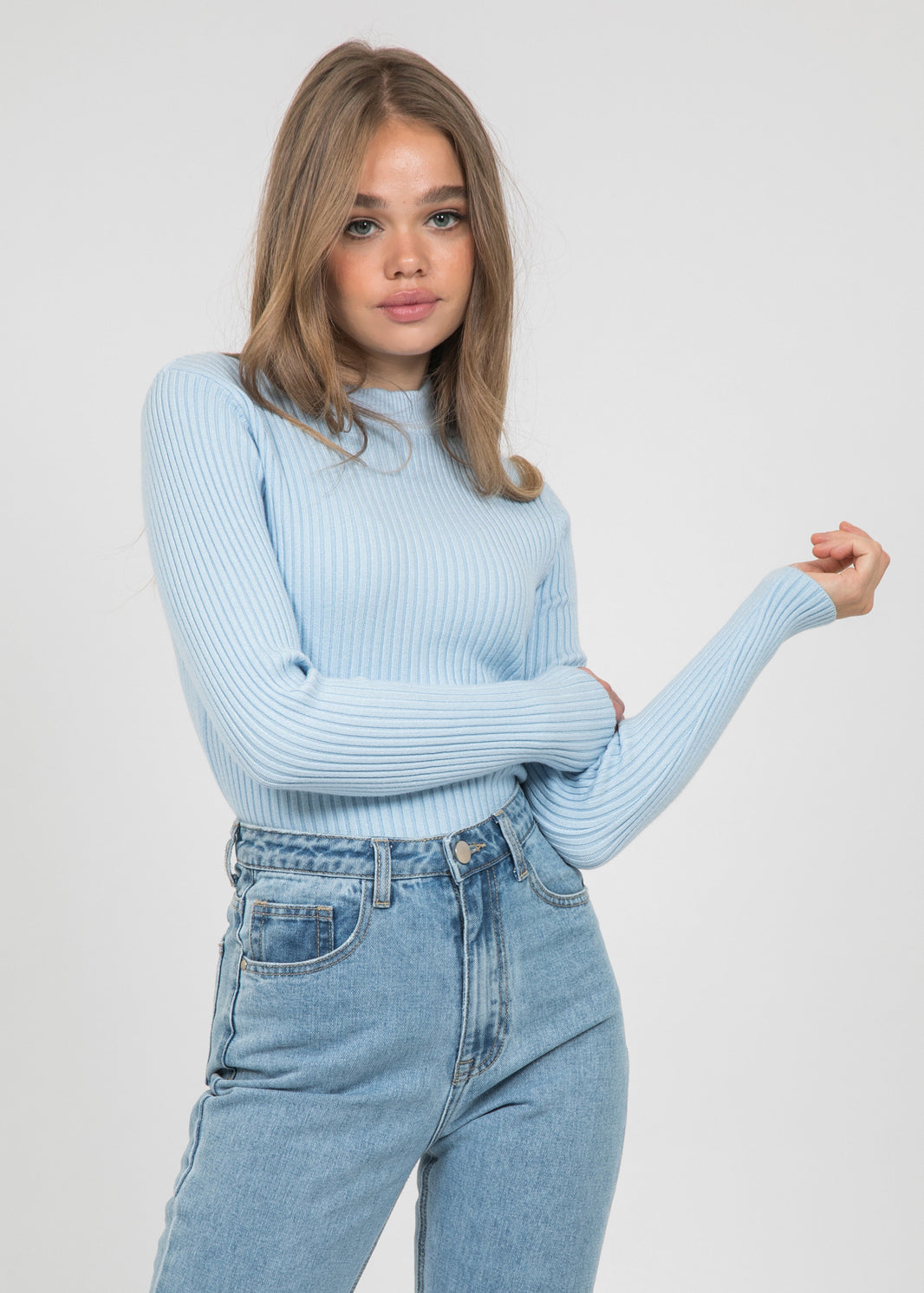 Crew neck ribbed jumper in blue