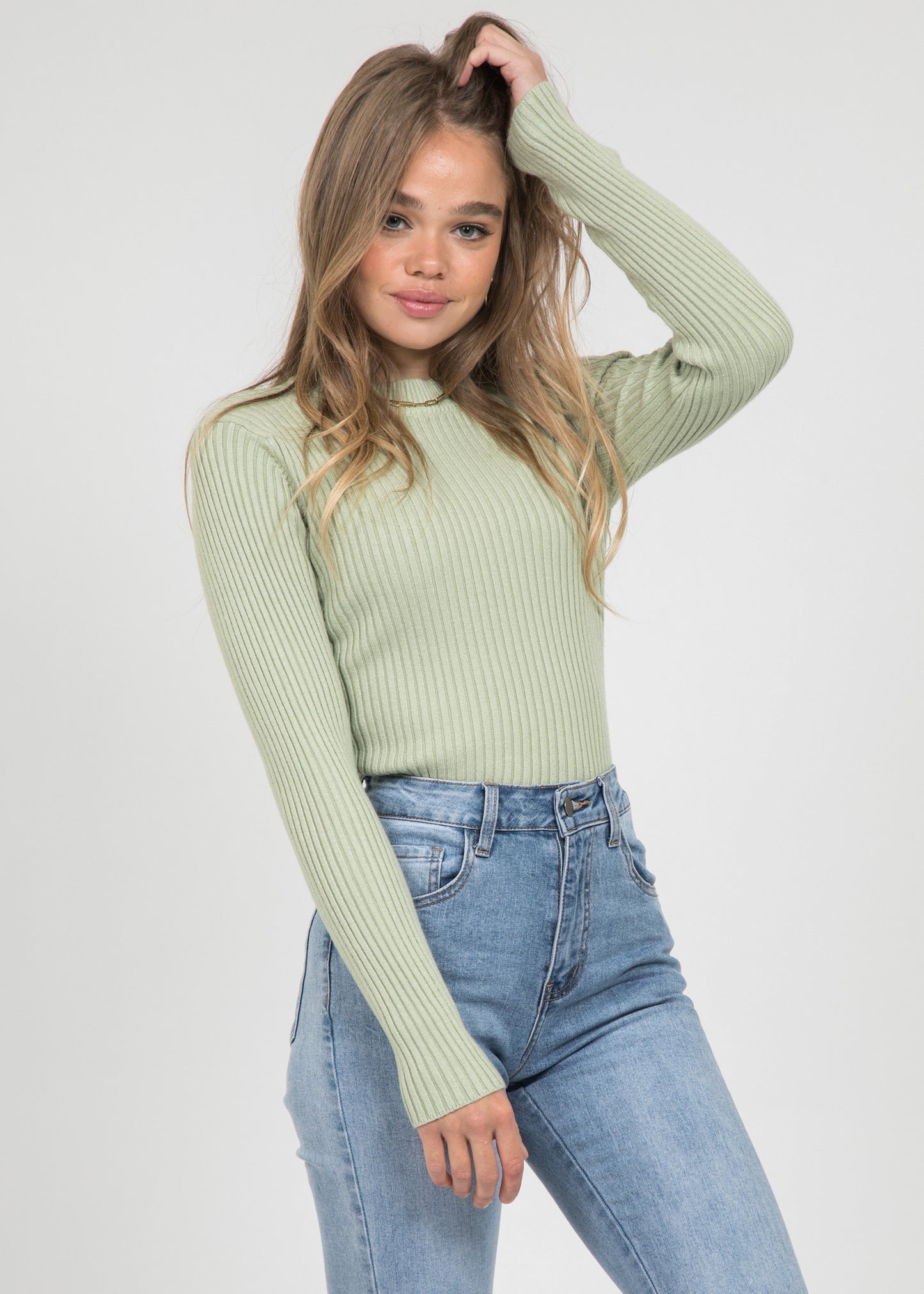 Crew neck ribbed jumper in green