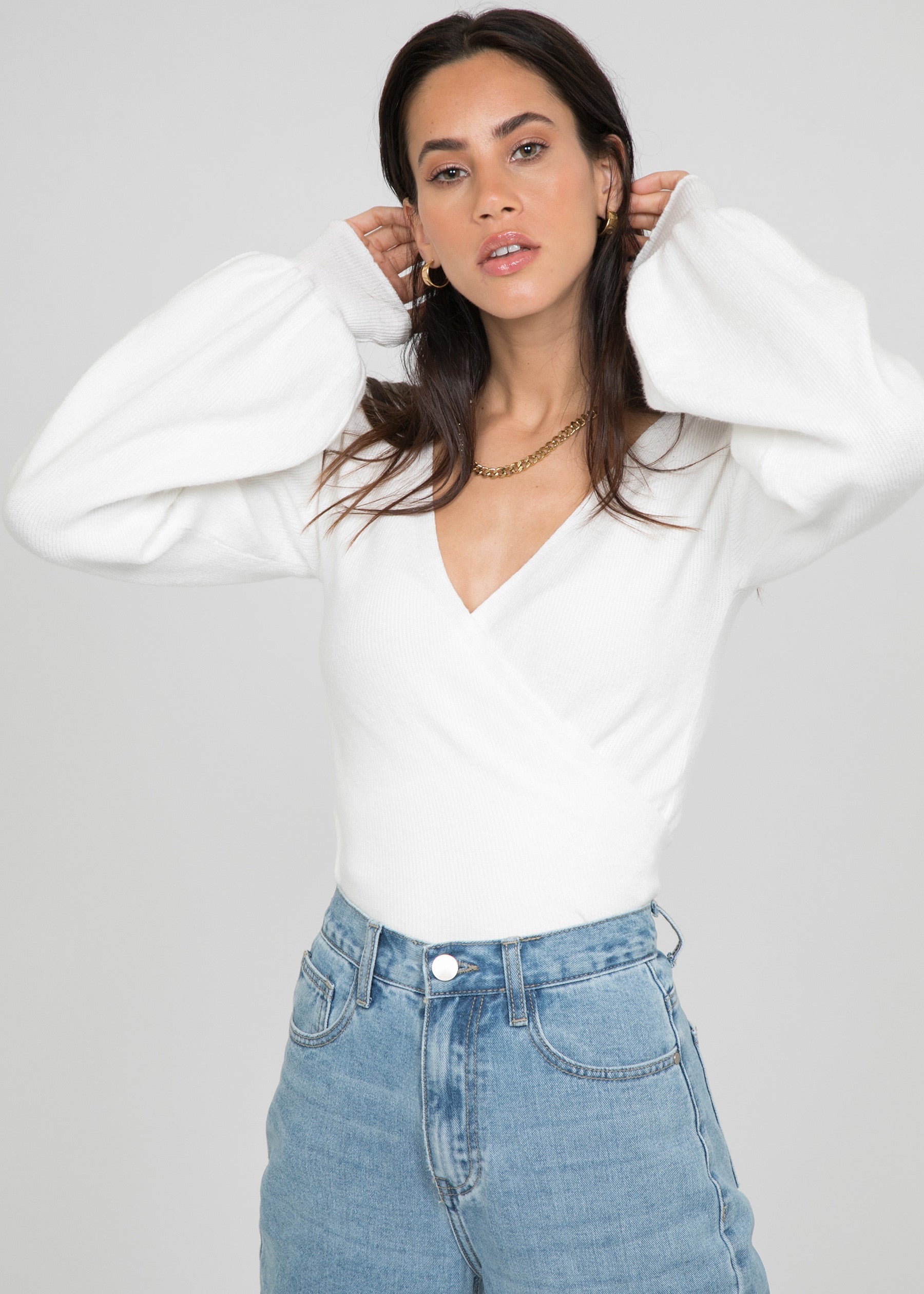 Pull Cache Cache Pull cache coeur à manches ballons blanc – Outfitbook.fr