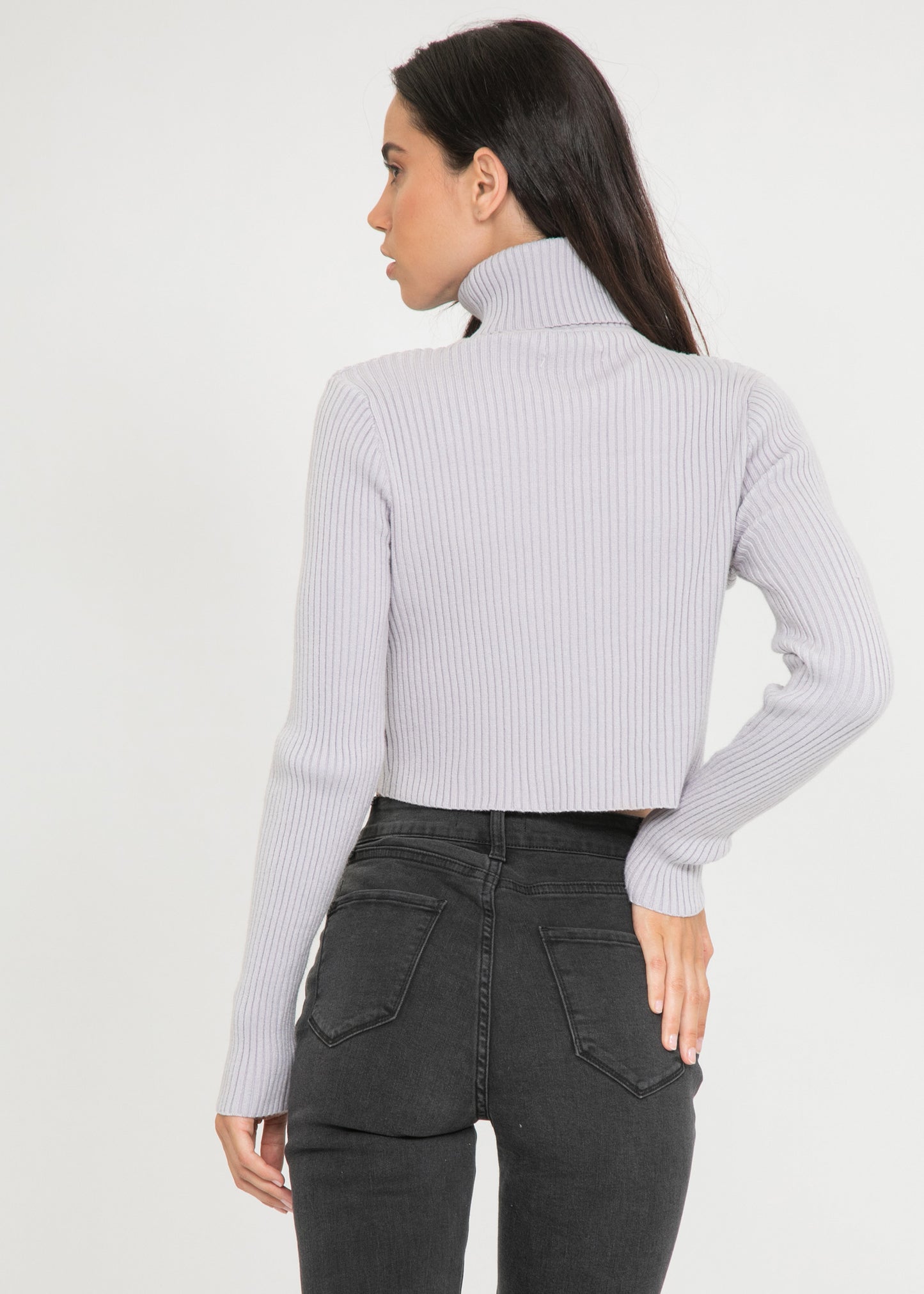 Ribbed roll neck jumper in mauve