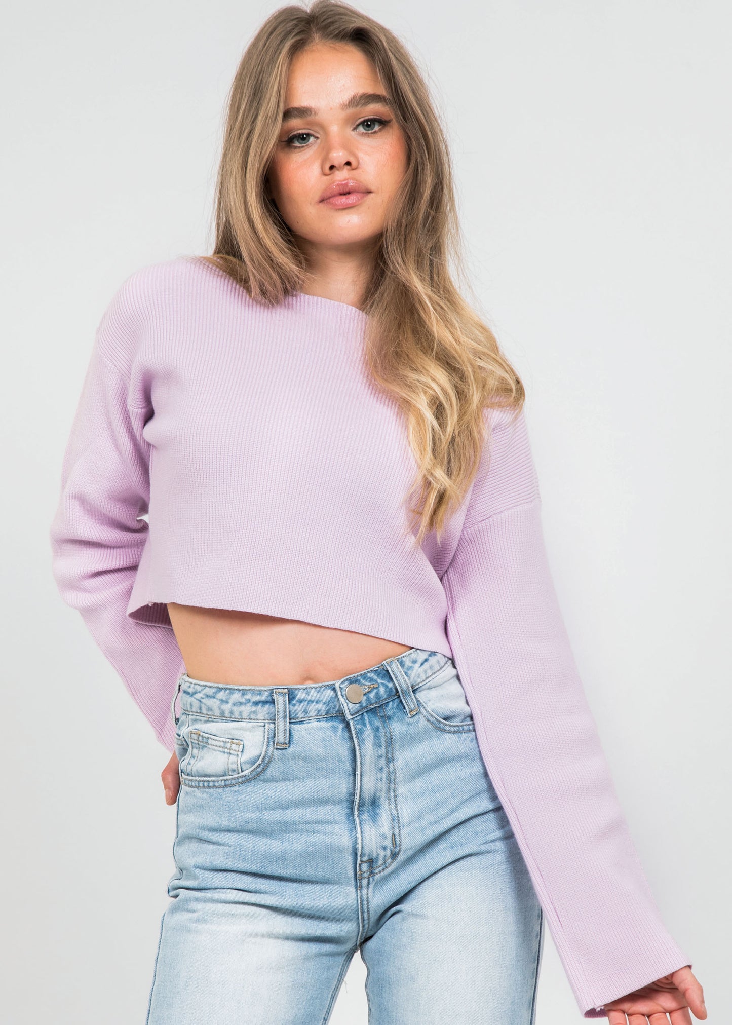 Cropped ribbed oversize jumper in lilac