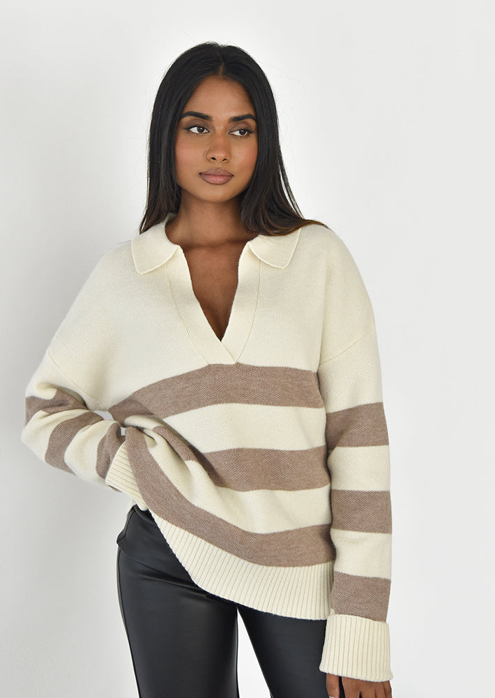 Striped knit collar jumper