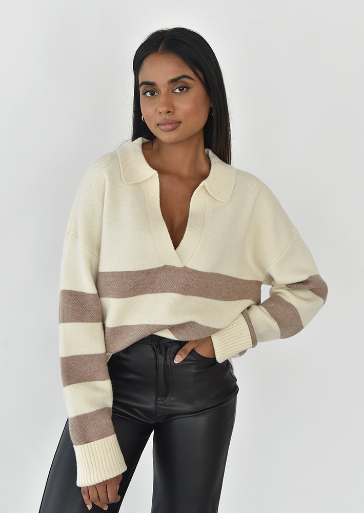 Striped knit collar jumper