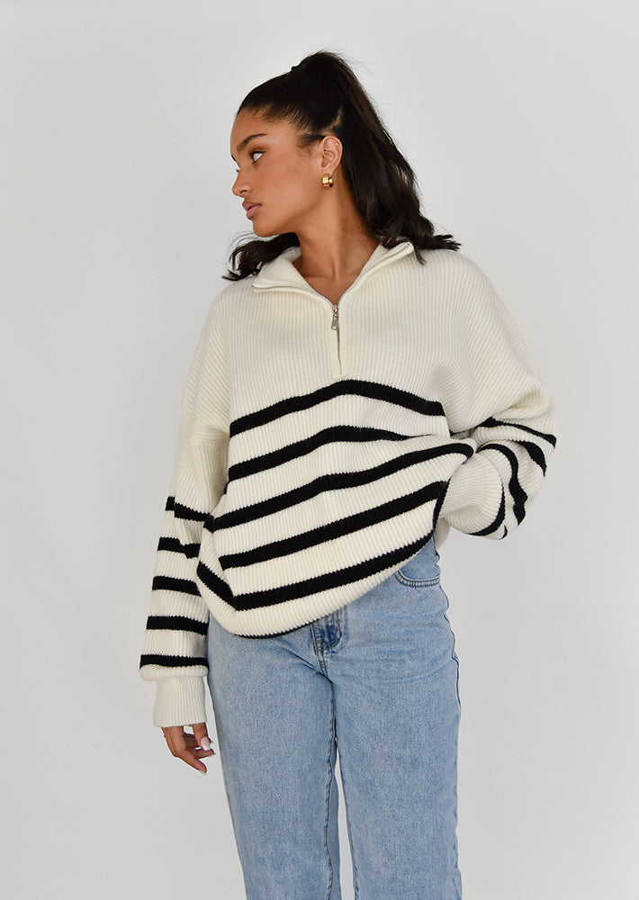 Half-zip Striped Knit Sweater