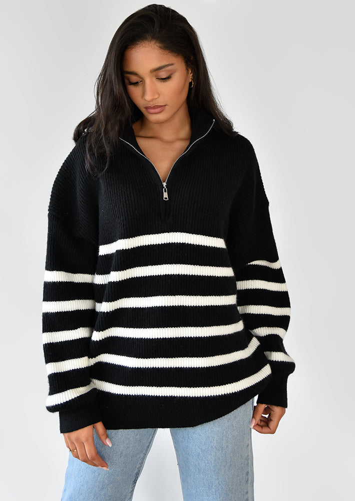 Half-zip Striped Knit Sweater