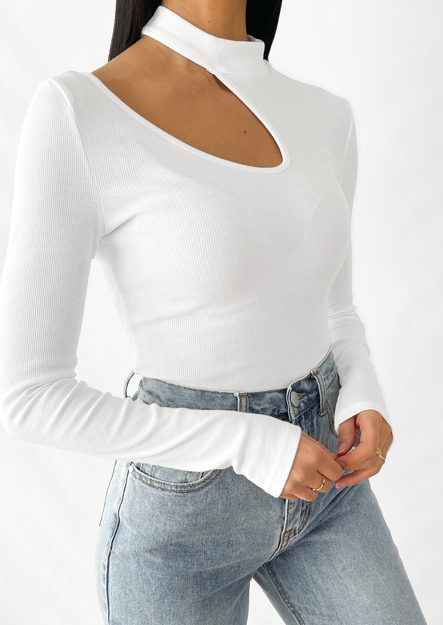 Ribbed knit  cutout detail jumper in white