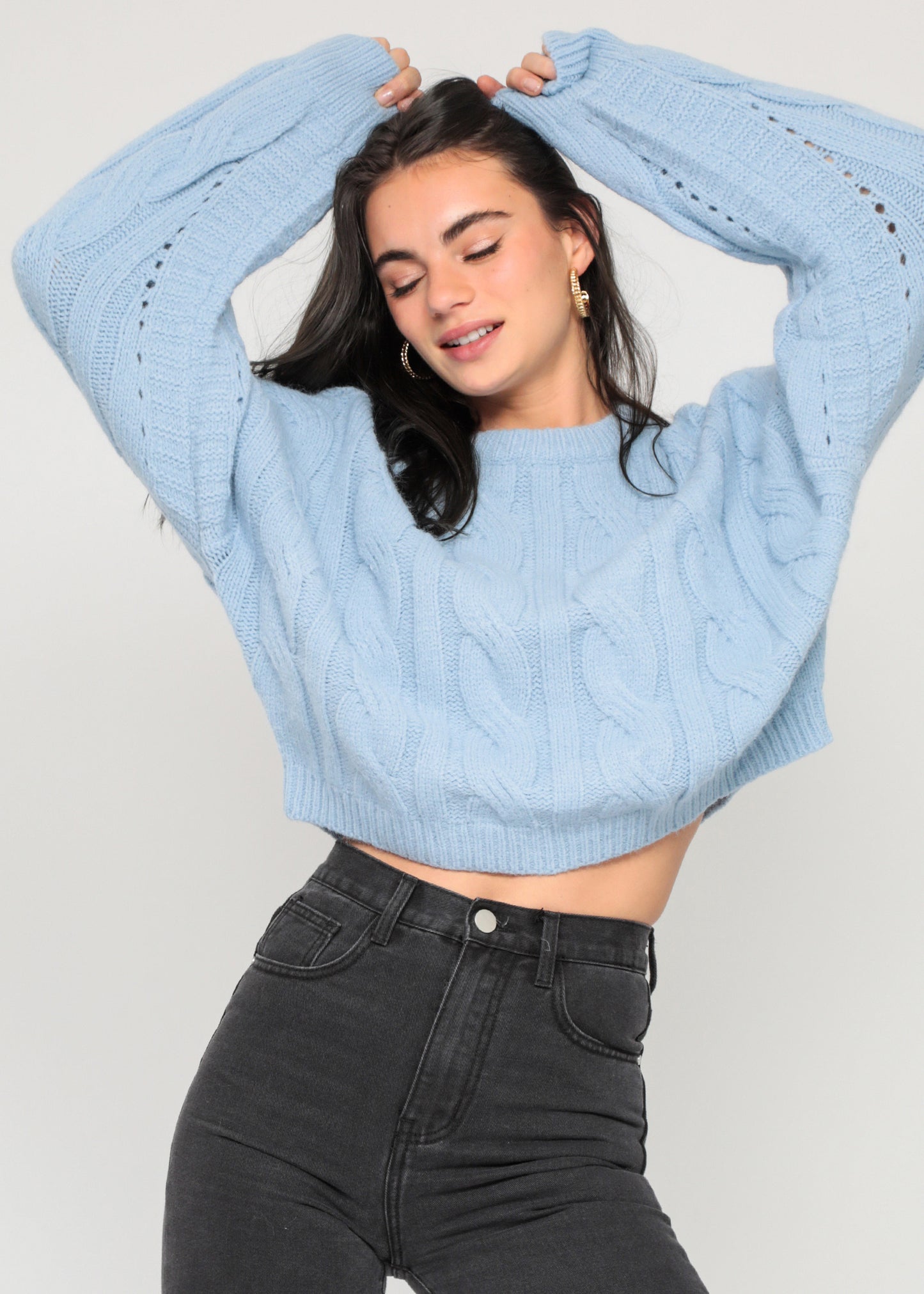 Cable knit jumper in blue