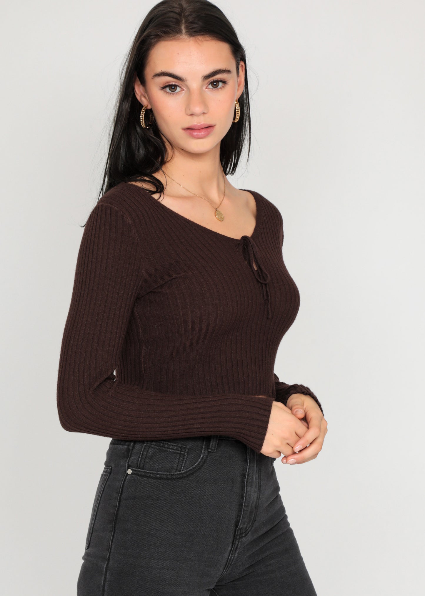 Jumper with cut out detail in brown
