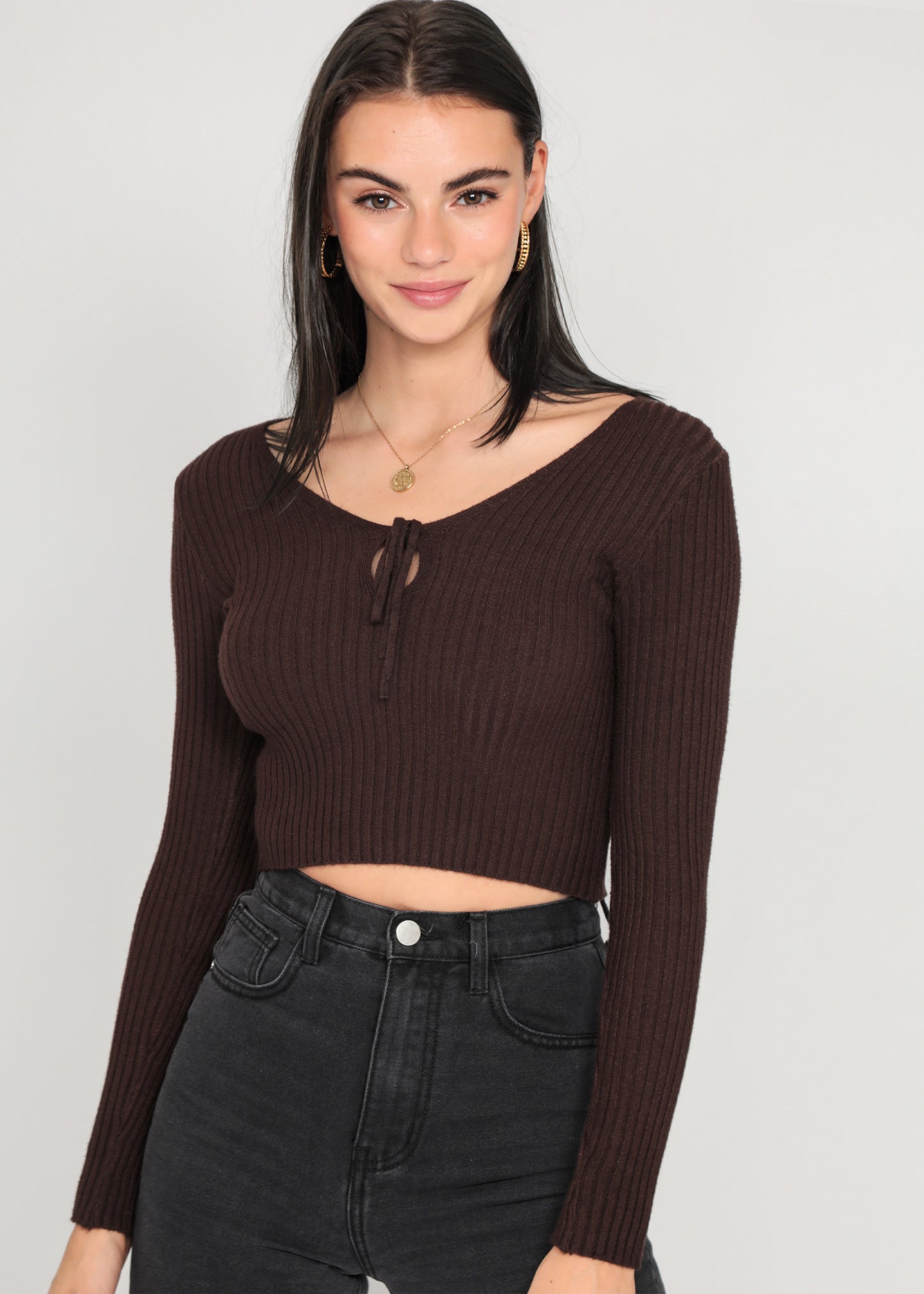 Jumper with cut out detail in brown