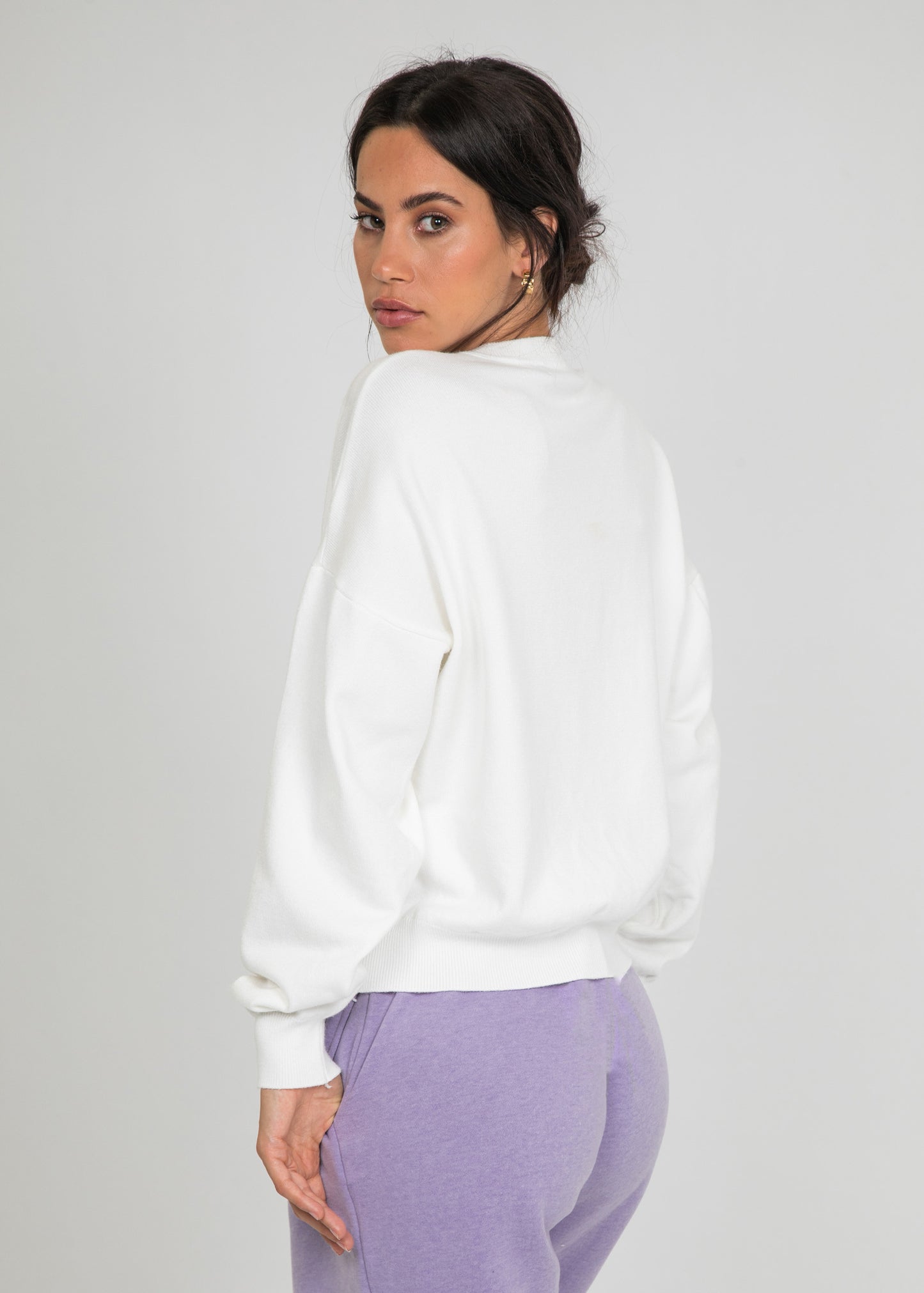 Pull oversize col rond en maille blanc