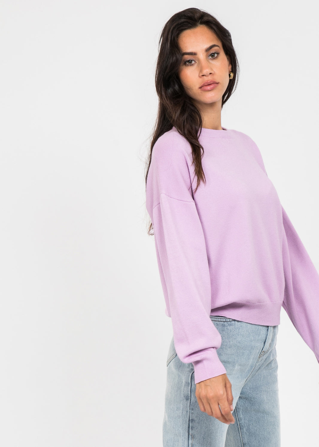 Pull oversize col rond en maille lavande