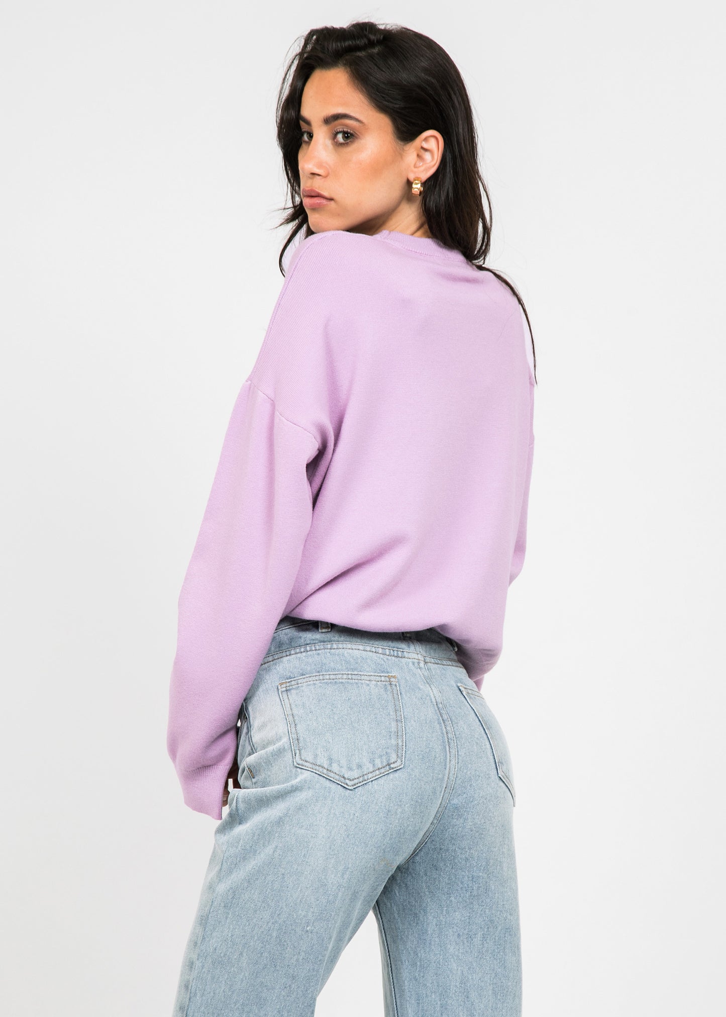 Oversized round neck jumper in lavender