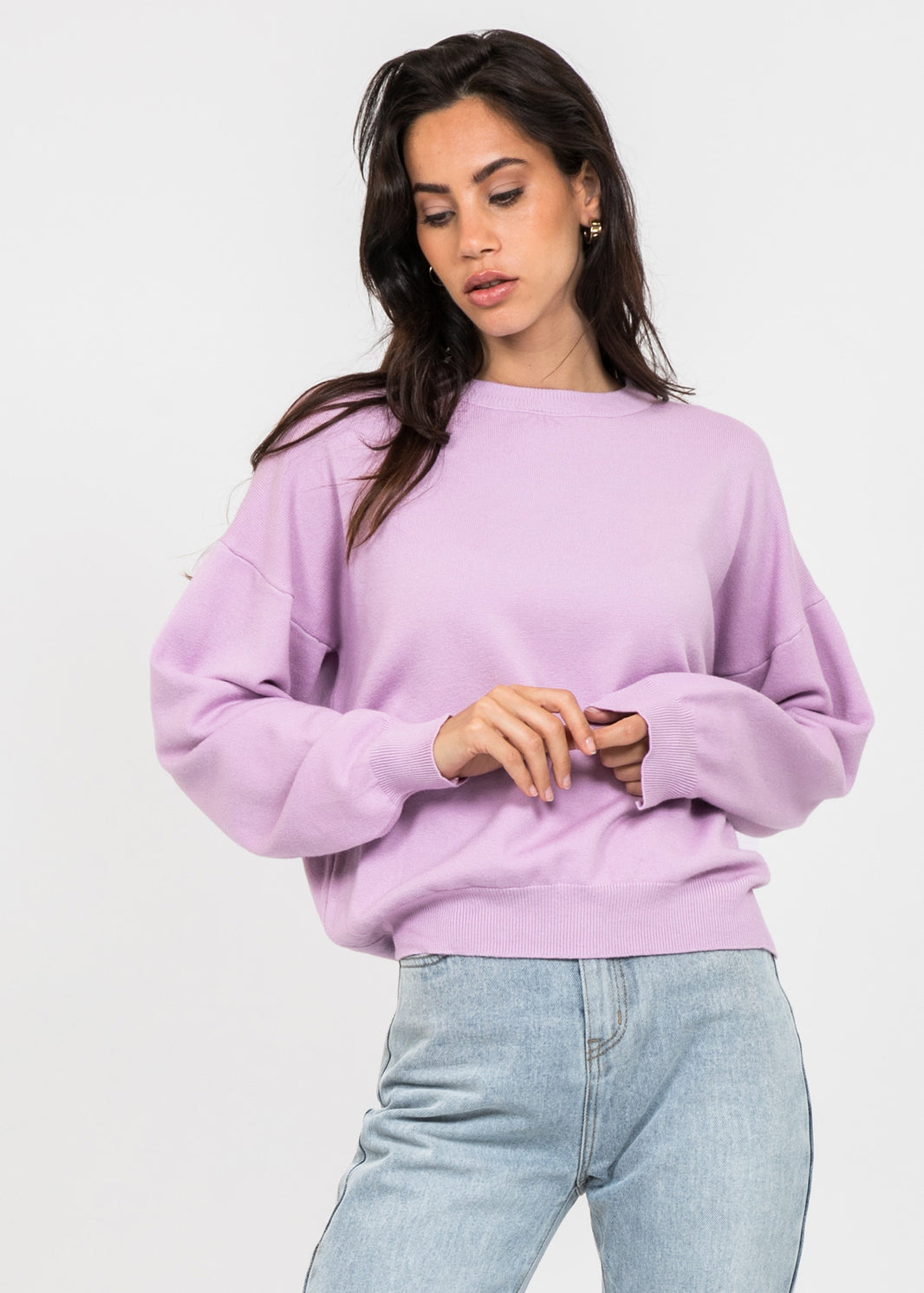 Pull oversize col rond en maille lavande