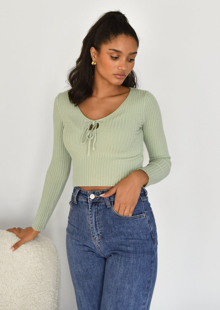 Jumper with cut out detail in green