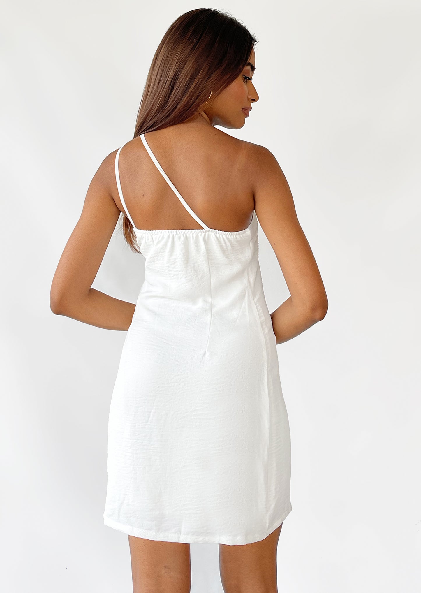 One shoulder mini dress in white