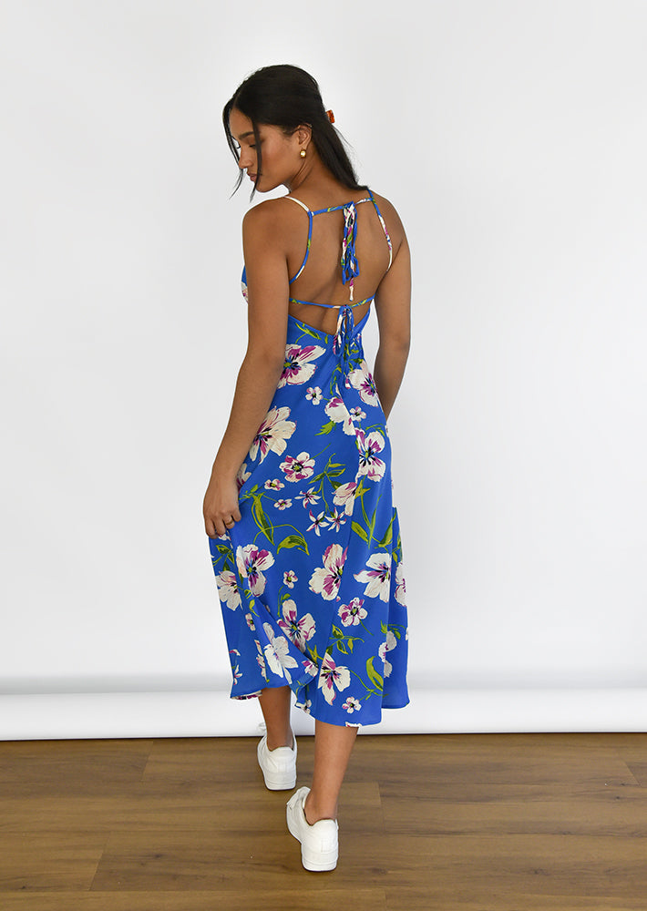 Printed midi dress with open back