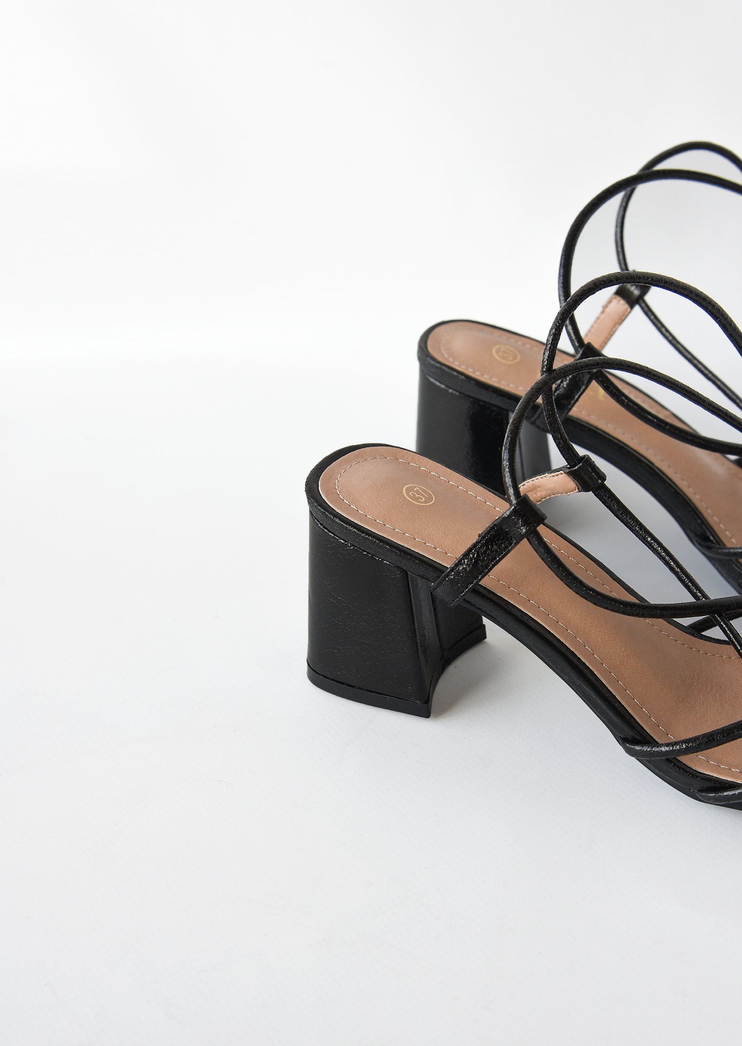 Tie leg mid heeled sandals in black