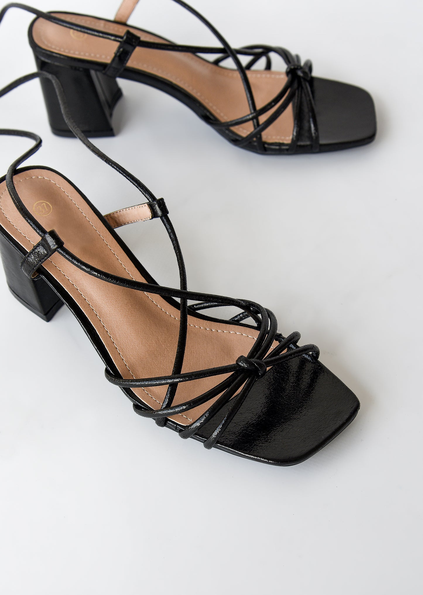 Tie leg mid heeled sandals in black