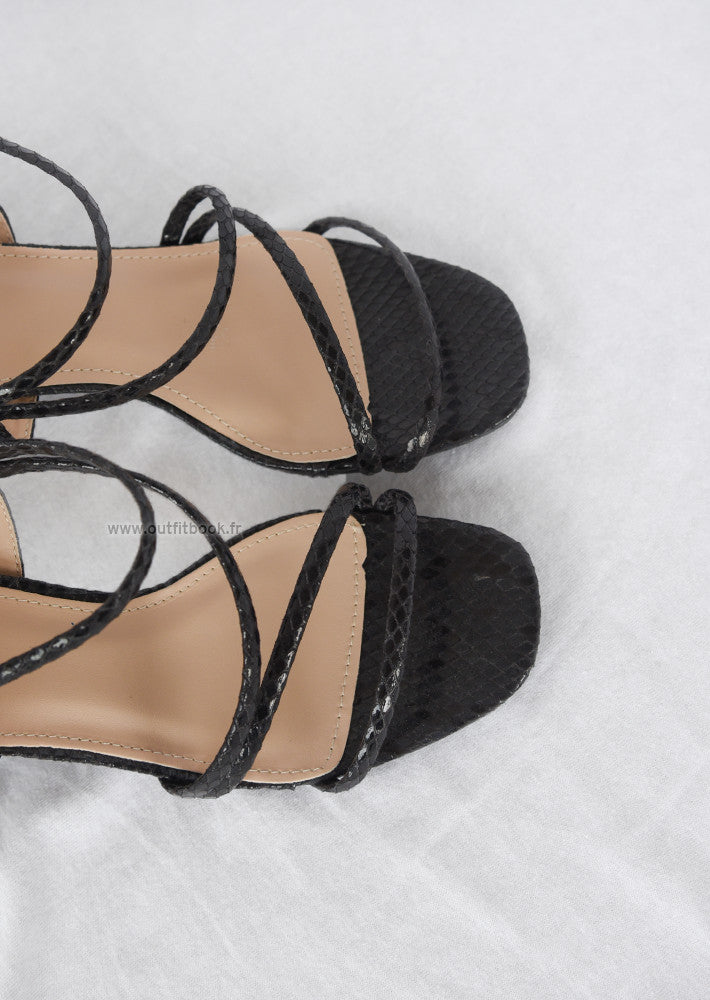 Black Croc block heel sandals