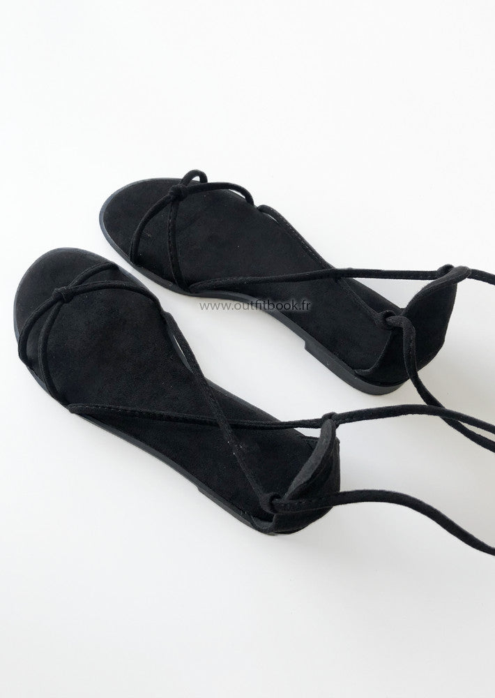 Strappy tie leg sandals in black
