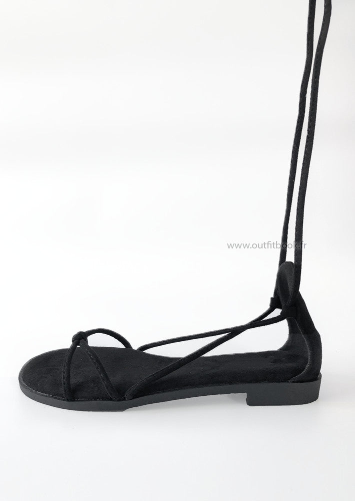 Strappy tie leg sandals in black