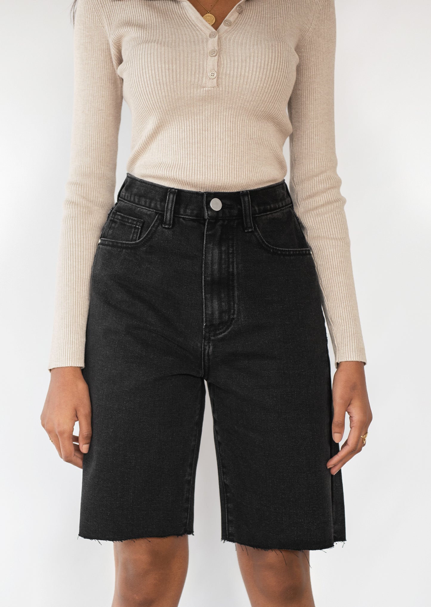 Short en jean long - Noir