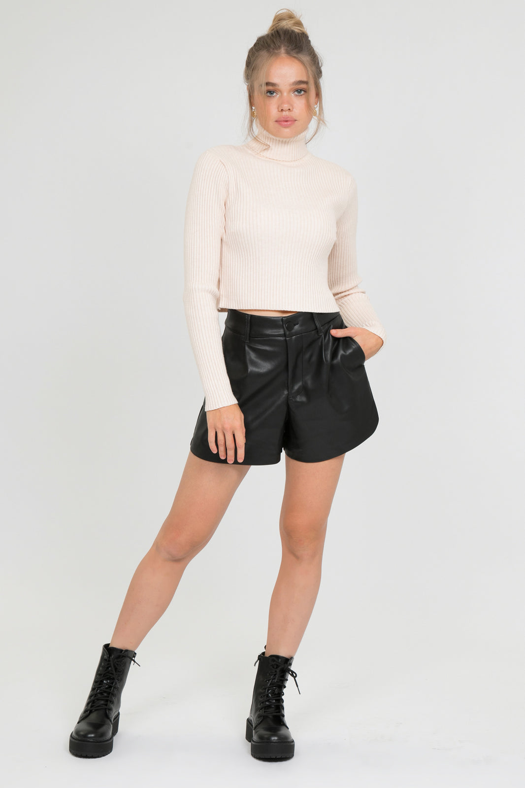 High-waisted faux leather shorts