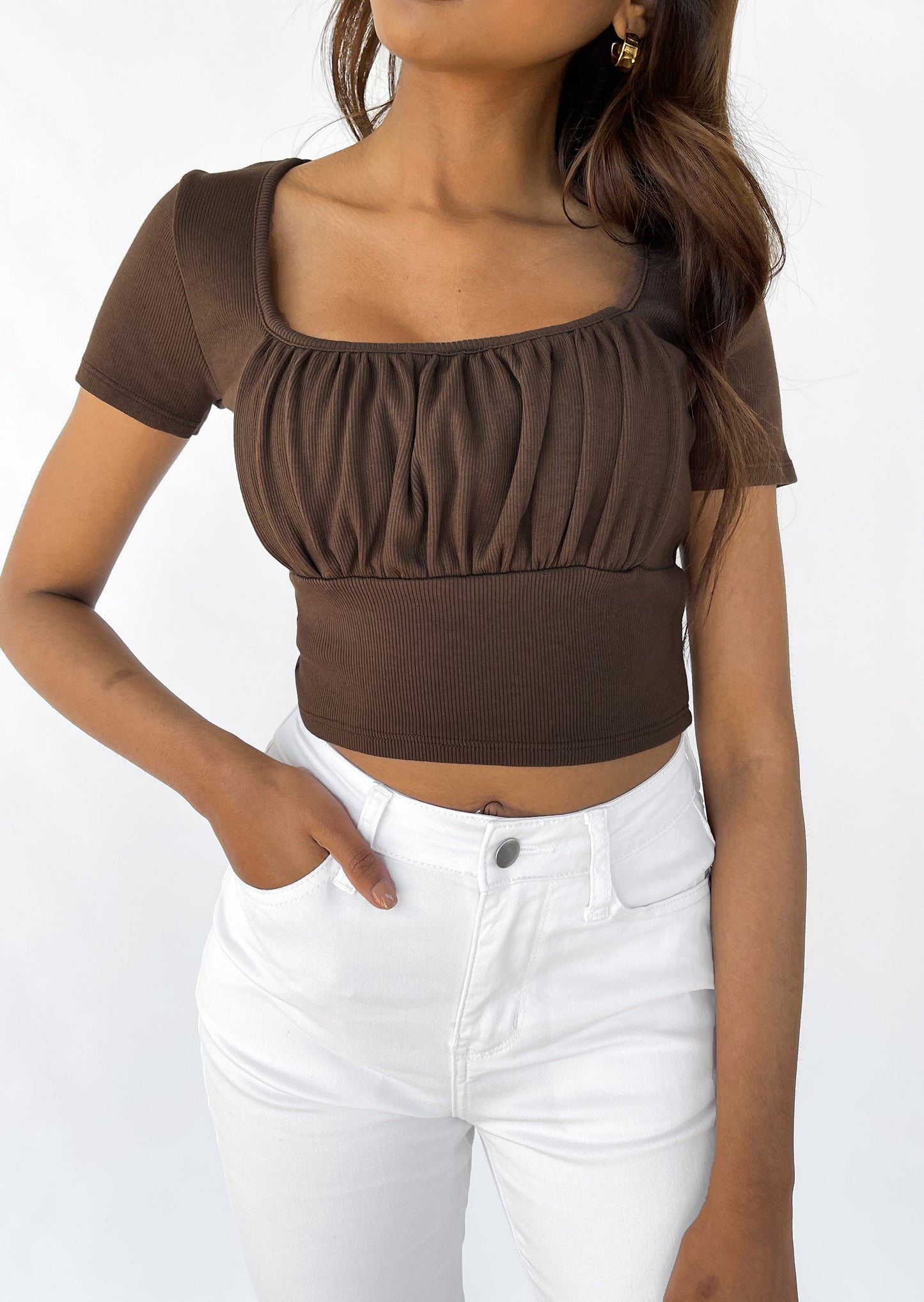 Ruched t-shirt in brown