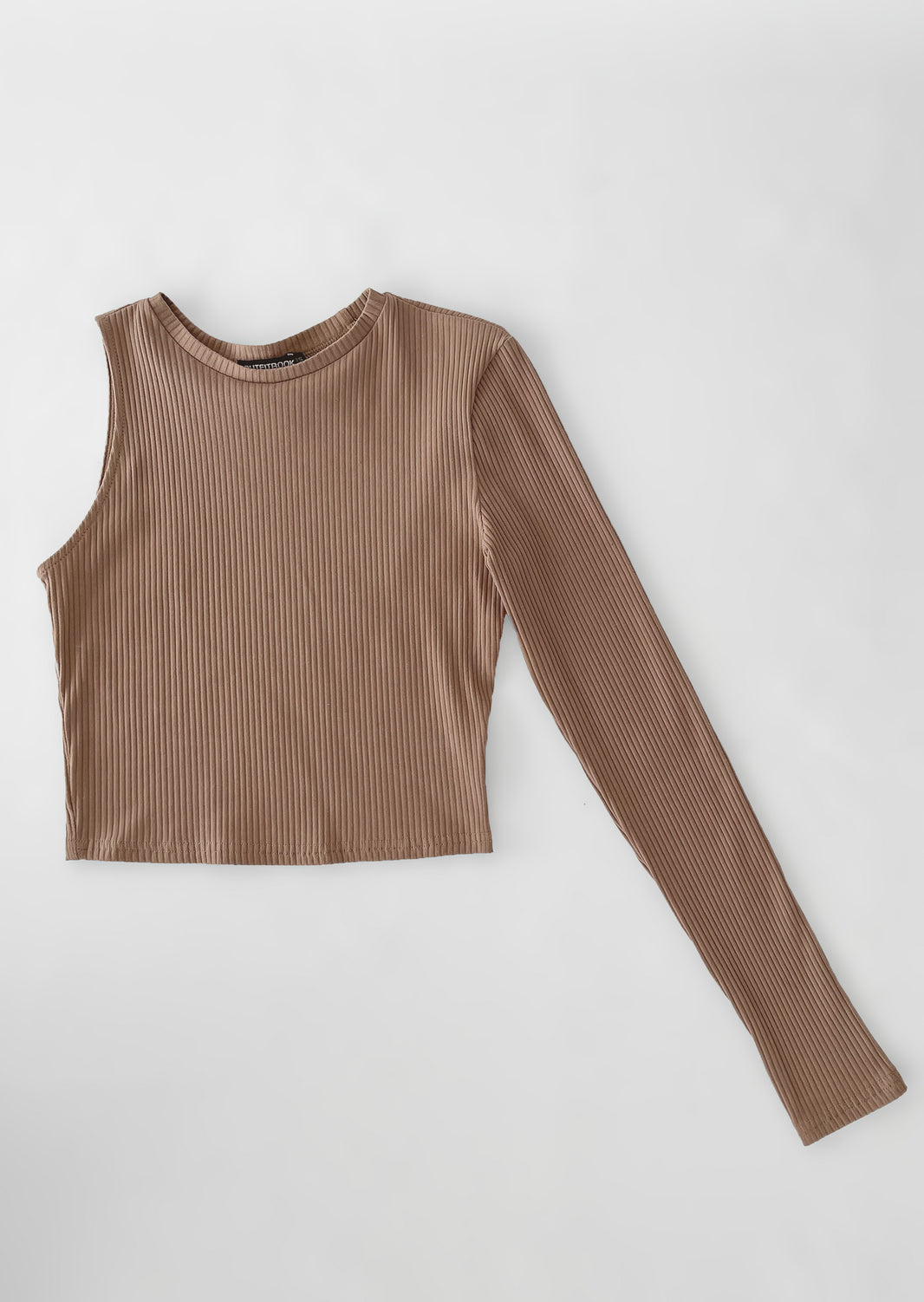 One shoulder long sleeve top in taupe