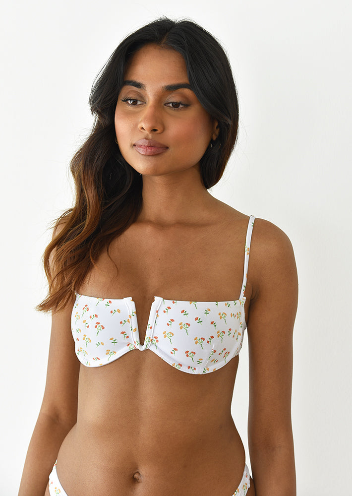 Top de bikini floral escotado con aro