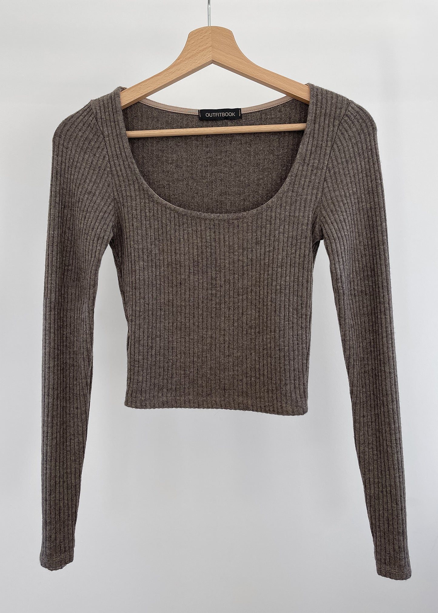 Ribbed top with square neck in brown