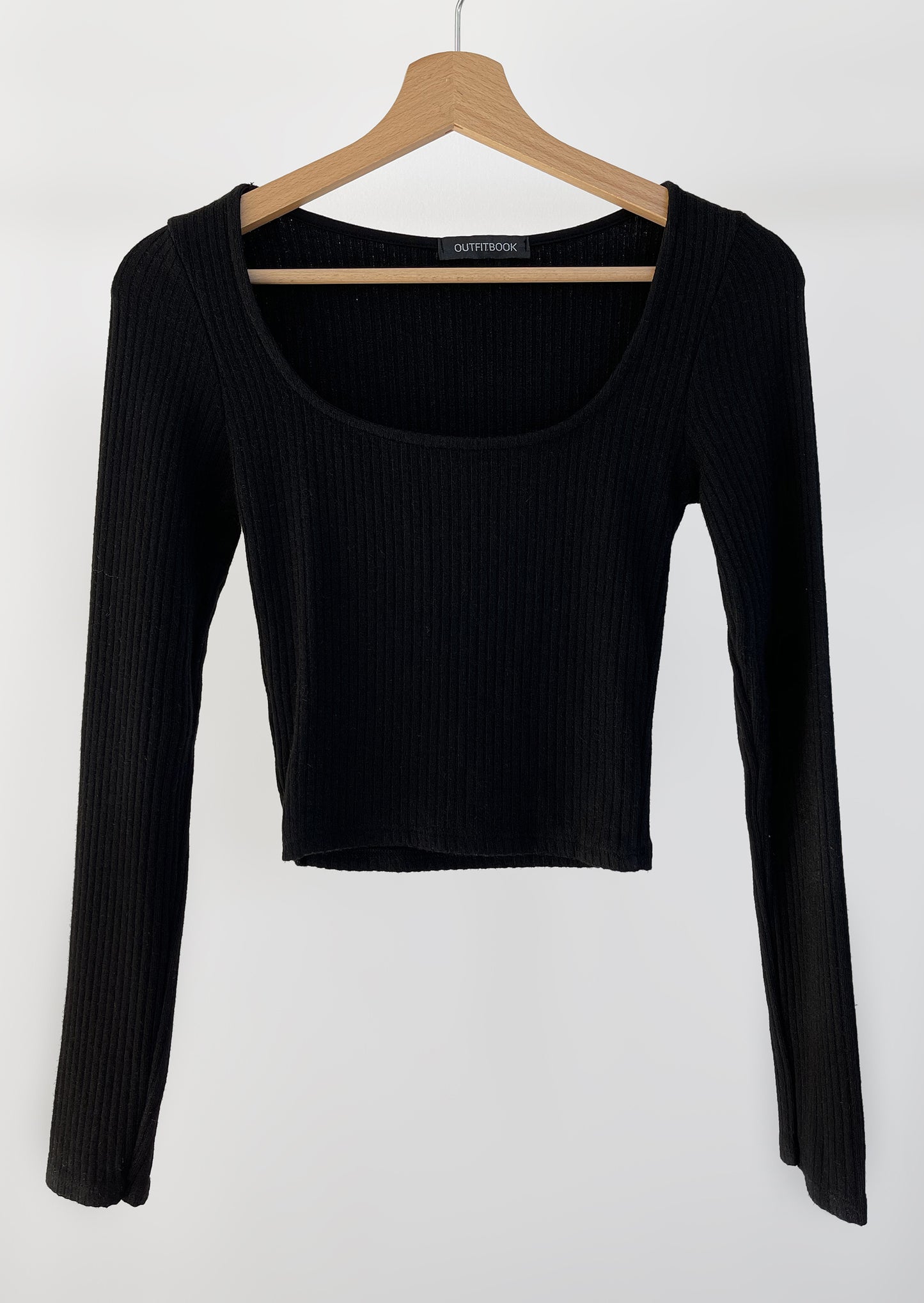 Ribbed top with square neck in black