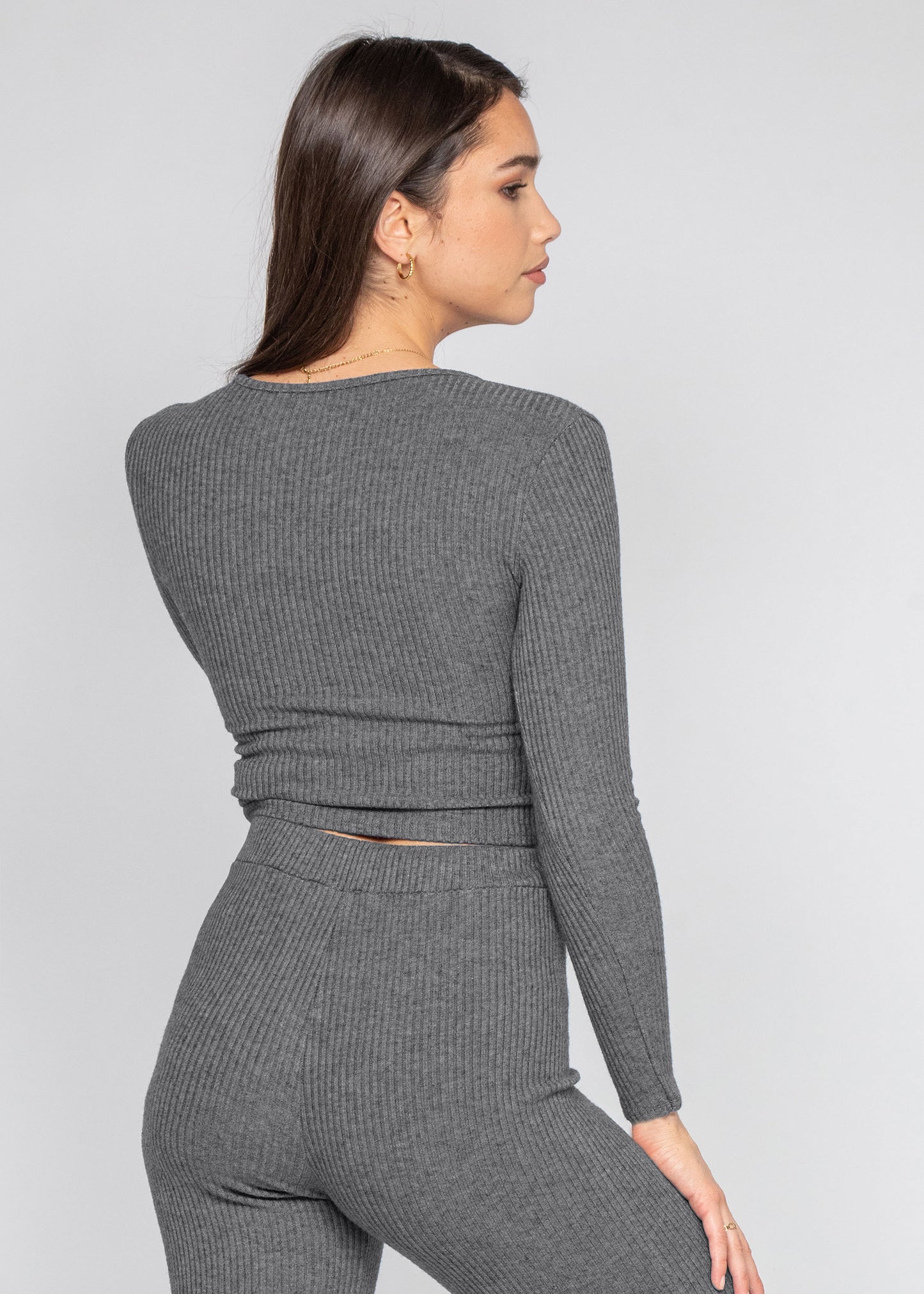 Wrap top with ruched front in grey