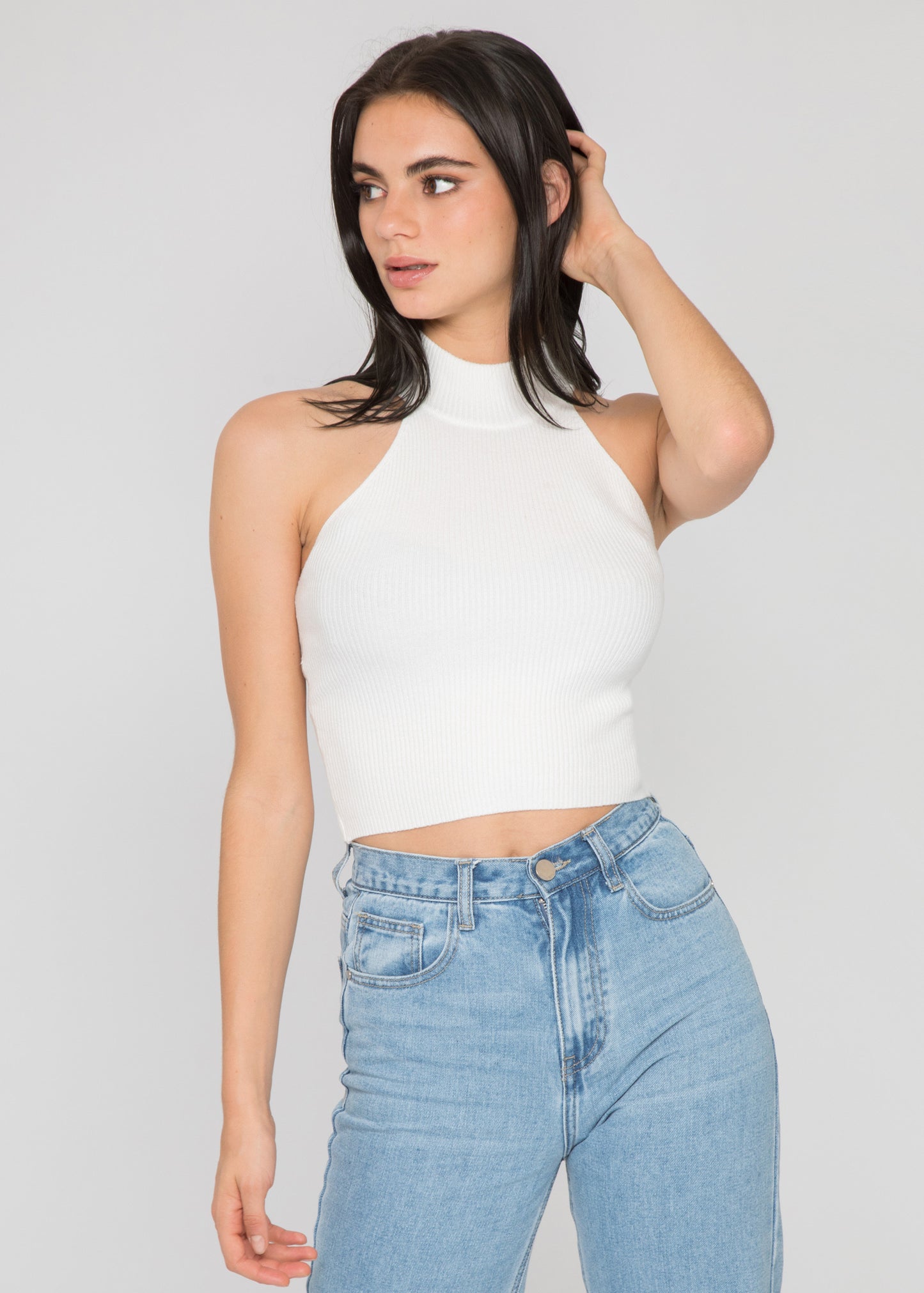 High neck top in white