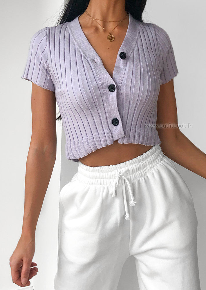 Top court boutonné violet pastel