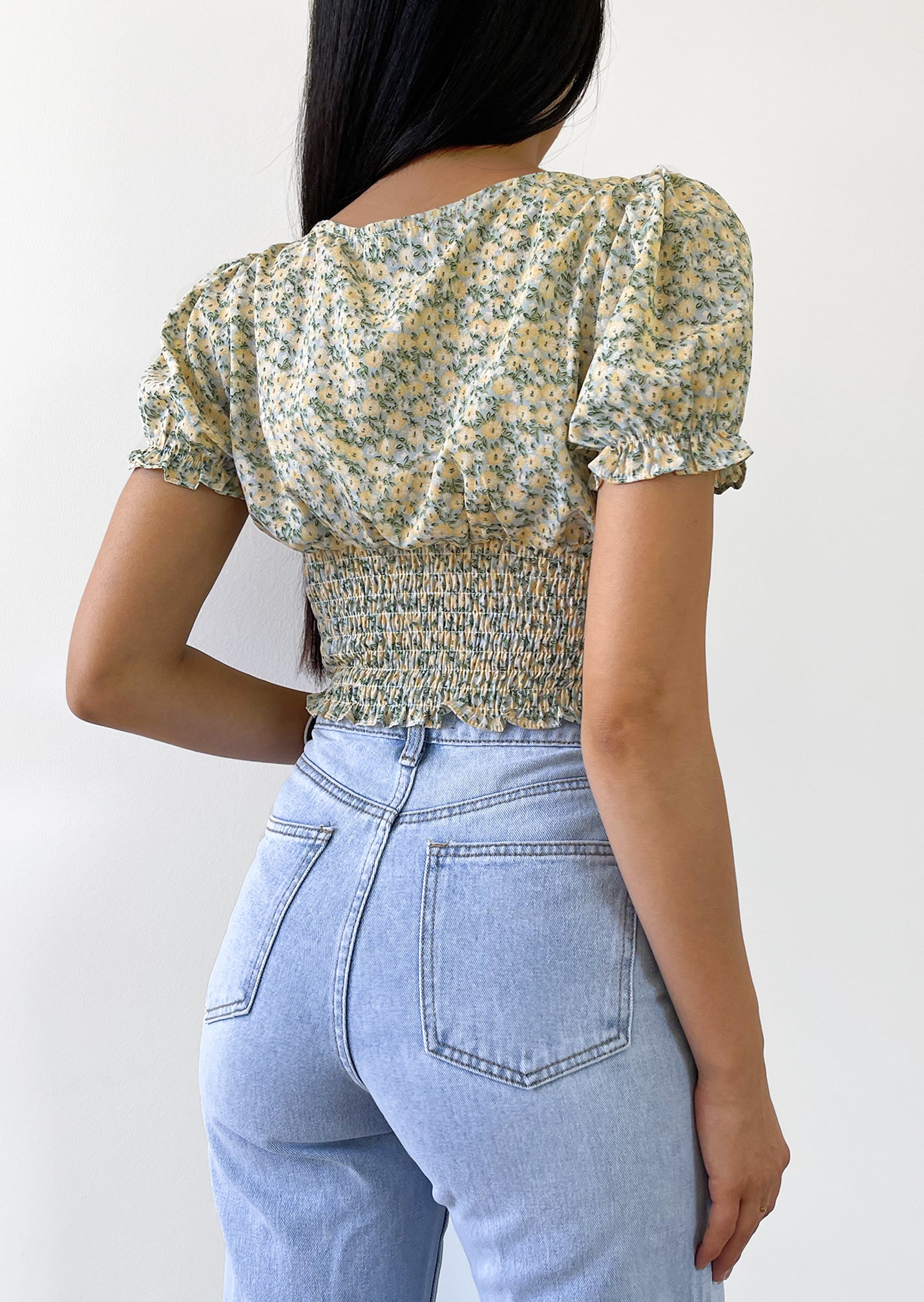 Floral square neck top in green