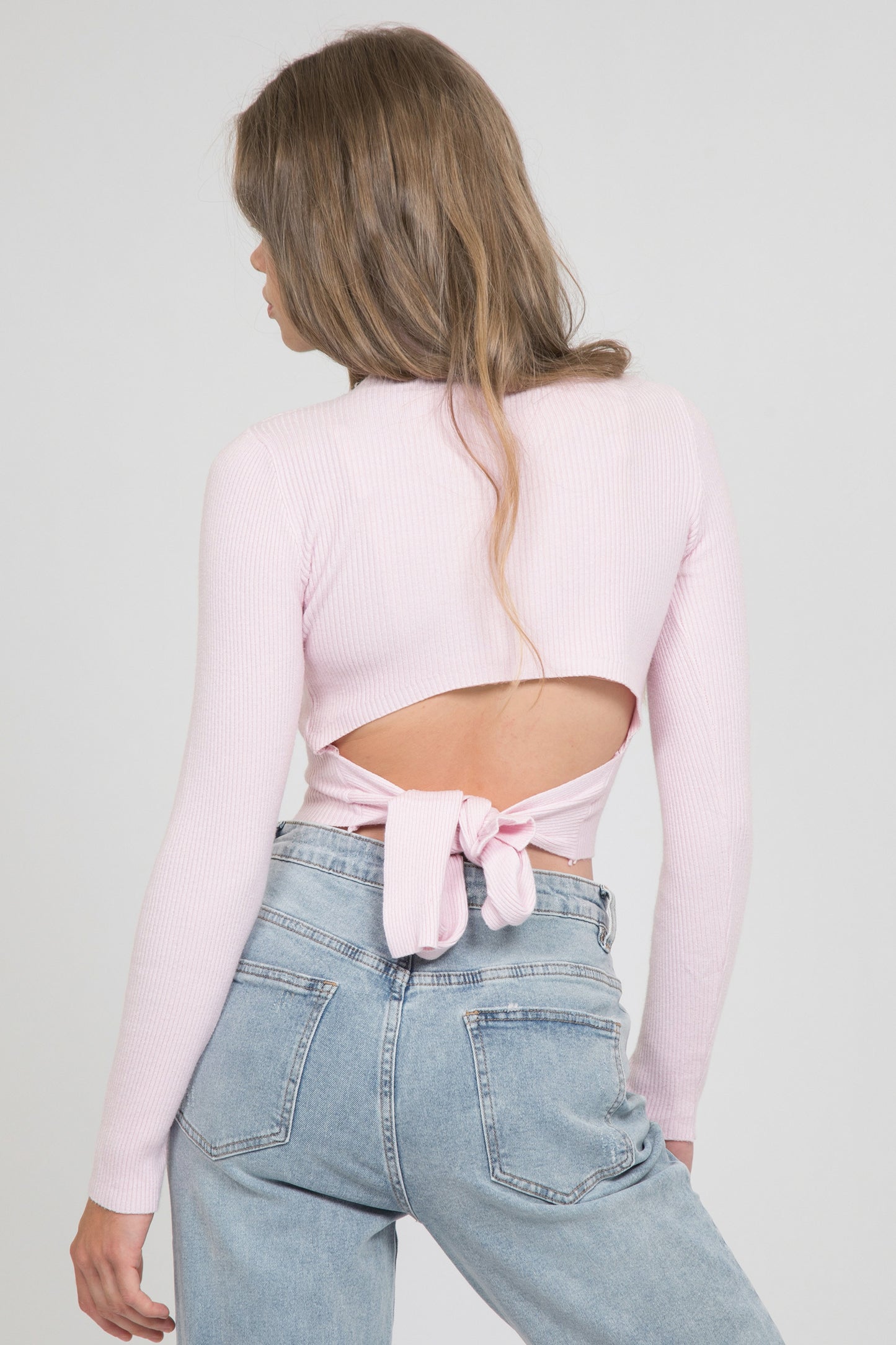 Long sleeve top with knot back detail in soft pink