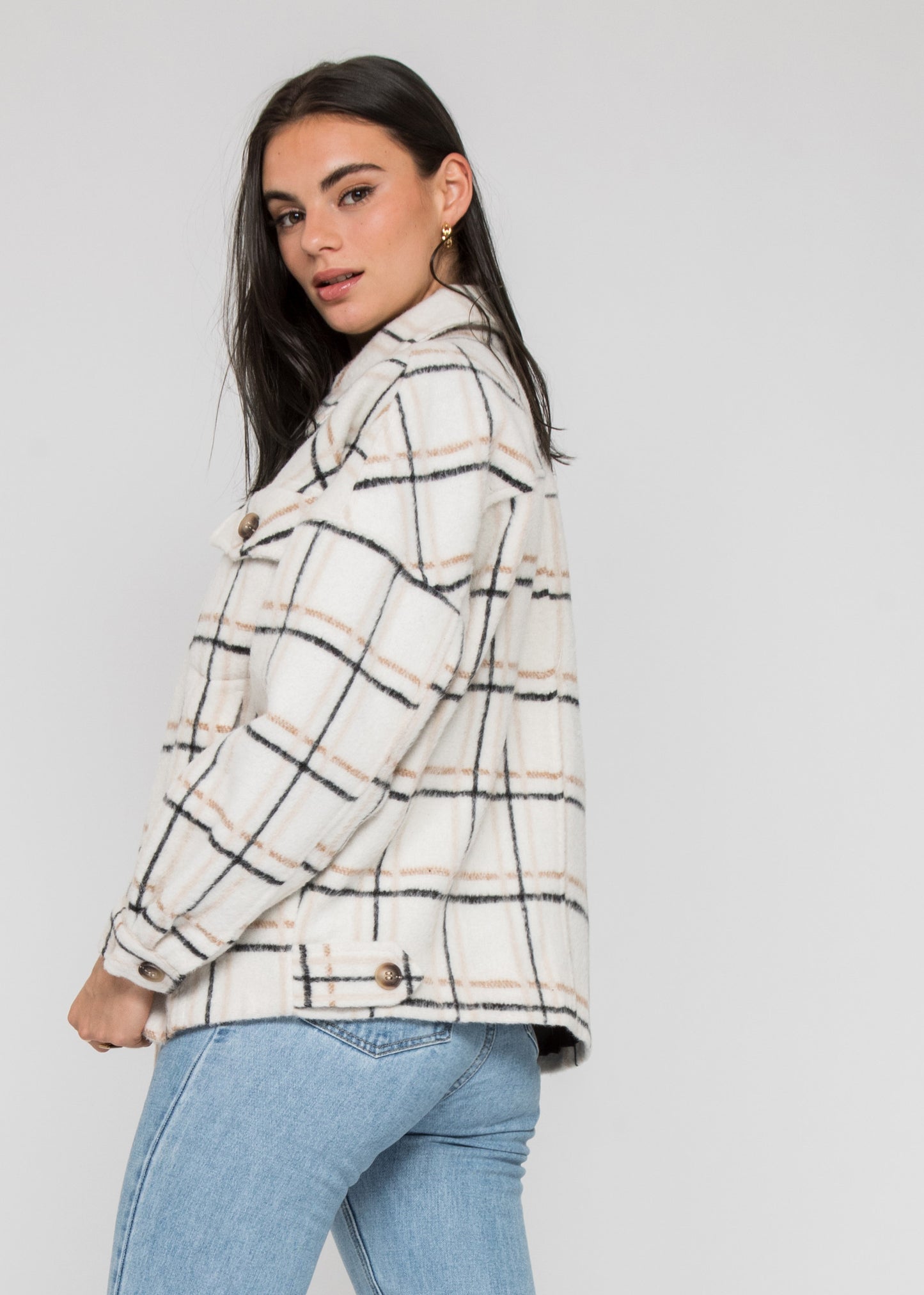 Checked cotton jacket in beige