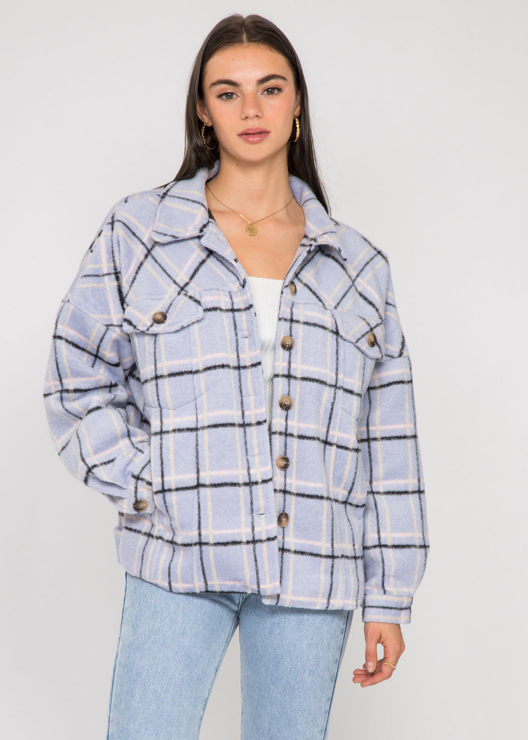 Checked cotton jacket in lilac