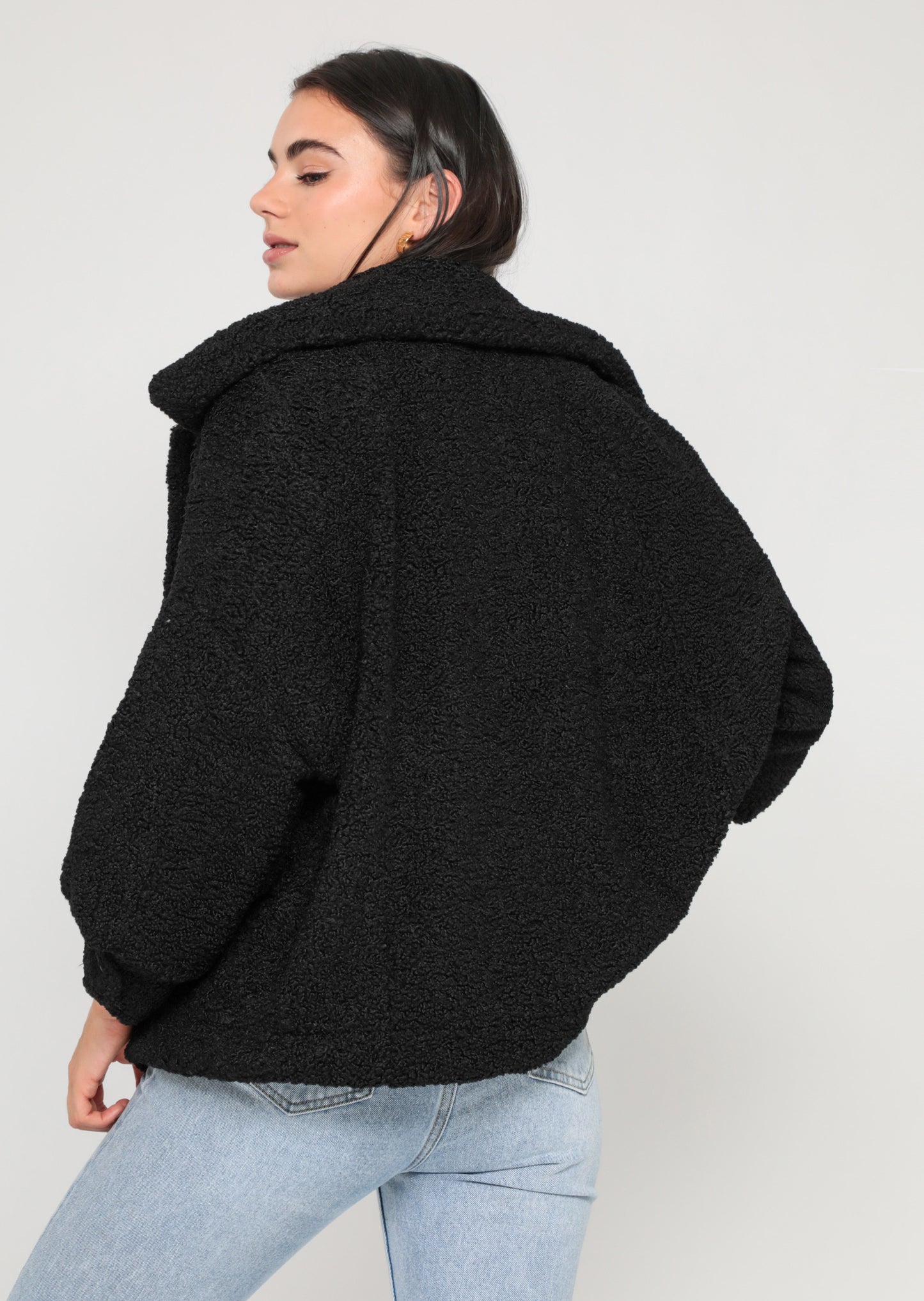 Oversize teddy borg jacket in black